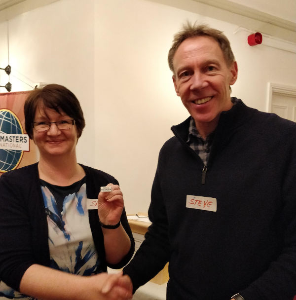 Steve presents Sam with her Pathways pin